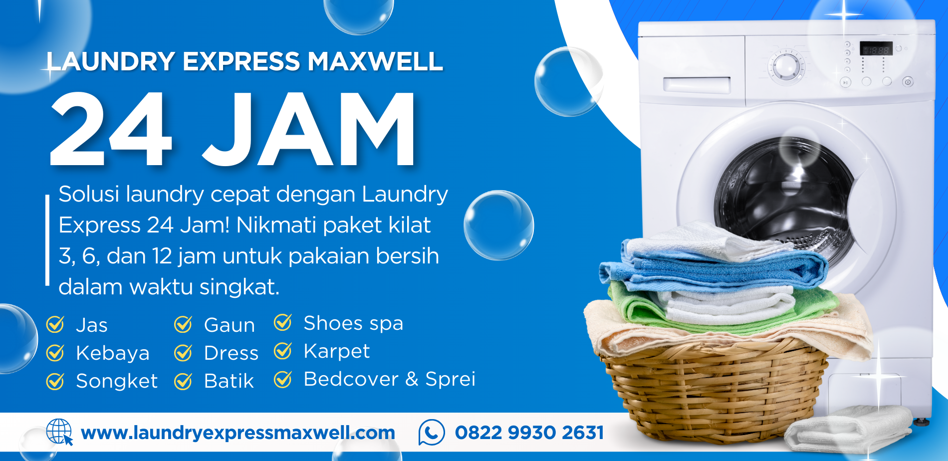 Slider 01 Laundry Express 24 JamMaxwell - Laundry Express Kilat 3 Jam, 6 Jam, 12 Jam, 24 Jam